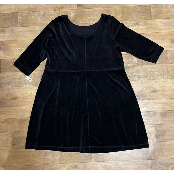 Talbots Woman Black Stretch Velvet Shift Dress 2X NWT $149 3/4 Sleeve Scoop - Picture 1 of 8